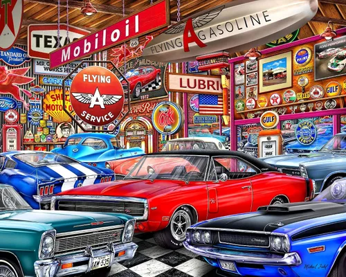 Vista 8 de Springbok 's - Rompecabezas de 1000 piezas Hot Rod Cafe, fabricado en Estados Unidos
