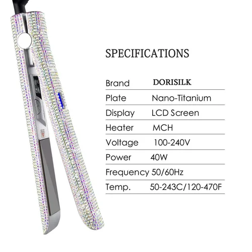 Vista 5 de DORISILK Plancha plana de titanio para cabello, plancha de pelo a alta temperatura de 480 °F, plancha aplanadora con diamantes de imitación