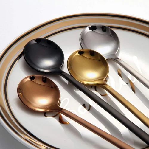 Vista 5 de Juego de 8 mini cucharas de café expreso de 5.3 pulgadas con mango esmerilado negro mate de acero inoxidable para postre té, helado, pastel