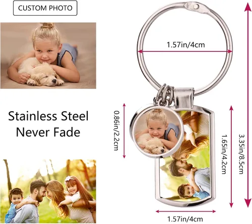 Vista 4 de YESTIME Llavero personalizado con imagen - Llavero de foto personalizado llavero personalizado personalizado regalo conmemorativo para parejas