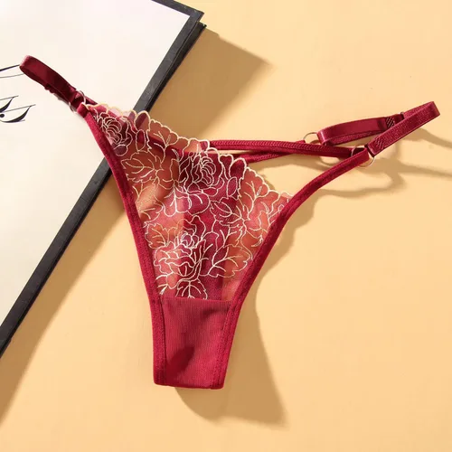 Vista 4 de SLITHICE Bragas sexy de malla bordada floral para mujer, con talla ajustable