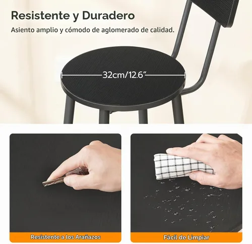 Vista 7 de HOOBRO Taburetes de bar, juego de 2 taburetes de bar redondos con respaldo, sillas de bar de 25.2 pulgadas para isla de cocina, comedor, taburetes