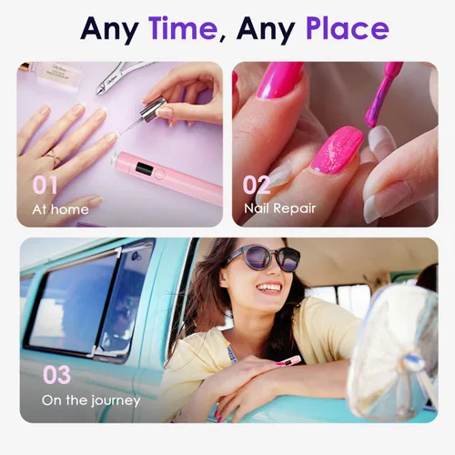 Vista 6 de Mini luz UV para uñas, luz UV de mano pequeña portátil rosa para uñas de gel, lámpara de curación flash recargable inalámbrica, lámpara de gel