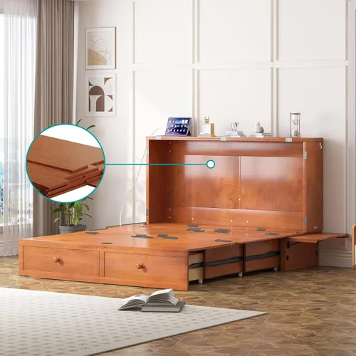 Vista 6 de BALUS Murphy - Cama Queen con colchón, cama de armario para ahorrar espacio, color cereza