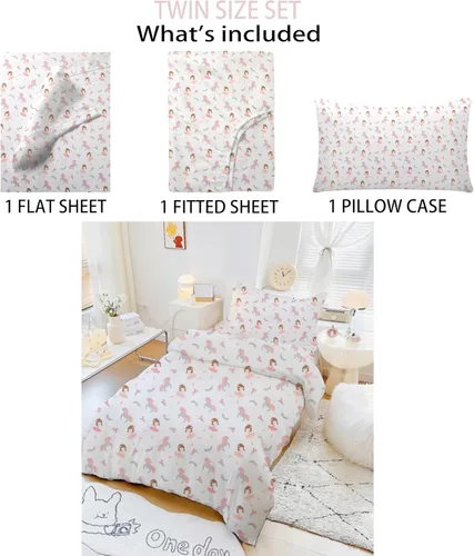 Vista 2 de Juego de sábanas tamaño individual para niños y niñas, sábanas para niños, linda sábana de cama, incluye sábana plana, ajustable y funda