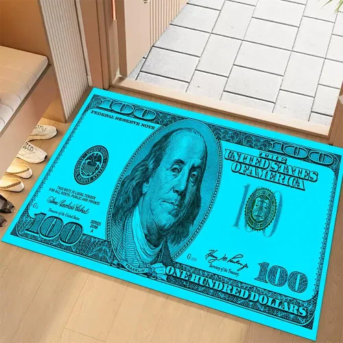Vista 38 de GUBIYU Juego de 2 alfombras y tapetes de cocina color beige y dorado para billetes de 100 dólares, alfombra divertida y fresca para baño