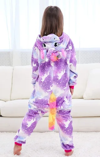 Vista 2 de Disfraz de unicornio con capucha para niñas, disfraz de una pieza para Halloween