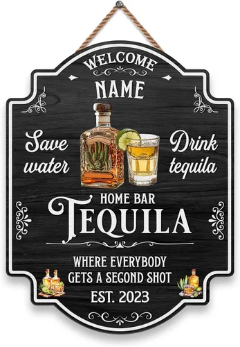 Vista 10 de Placa de pared de madera de bar de tequila mexicano personalizado, letrero de bar de México, letrero rústico para pub para el hogar, decoración
