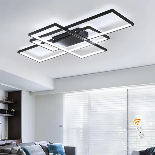 Vista 10 de Jaycomey - Lámpara de techo regulable, lámparas LED modernas en negro con control remoto, 50W, lámpara de techo de acrílico cuadrado de montaje