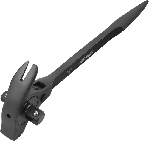 Vista 8 de MAXPOWER Llave de trinquete de andamio de accionamiento de 1/2" y 3/4", llave de podger con martillo de garra, palanca de palanca, barra de palanca