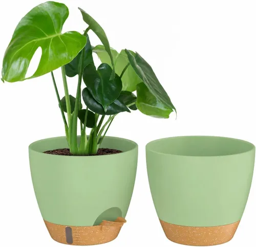 Vista 14 de ZMTECH Juego de 2 macetas de 10 pulgadas para plantas de interior, macetas de riego automático con agujeros de drenaje y platillo para plantas
