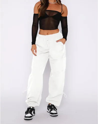 Vista 4 de Pantalones cargo para mujer, de cintura alta, holgados, Y2K, cintura ajustable, pantalones de paracaídas, casuales, holgados, con bolsillos
