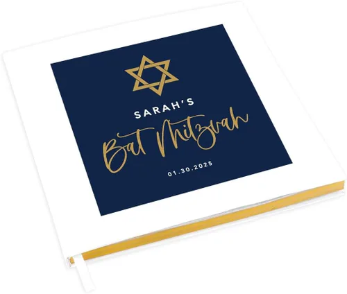 Vista 18 de Andaz Press Libro de invitados personalizado de Bar/Bat Mitzvah con detalles dorados, 120 páginas Art Deco personalizadas, álbum de fotos de tapa