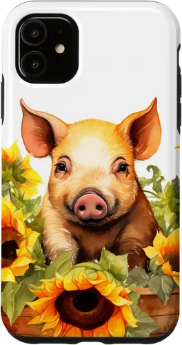 Vista 5 de Funda para iPhone 14 con diseño de animales de granja con girasoles