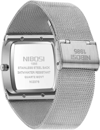 Vista 2 de NIBOSI Reloj de pulsera analógico de cuarzo para hombre con correa de malla de acero inoxidable y calendario de fecha