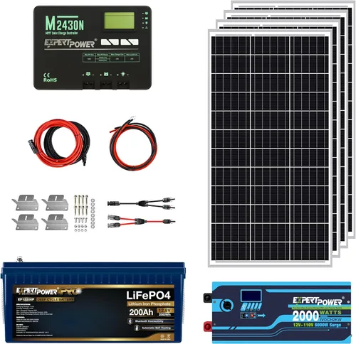 Vista 10 de ExpertPower Kit de panel solar de 2.5 KWH 12 V LiFePO4 12 V 200 Ah Bluetooth y calefacción, paneles solares de 400 W, controlador solar MPPT de 30