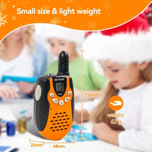 Vista 6 de Walkie Talkies Retevis para niños, recargables, 22 canales, FRS VOX, radio bidireccional para niños (naranja, 1 par)