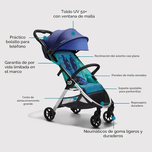 Vista 6 de Baby Jogger City Tour 2 - Cochecito de viaje ultracompacto, Coastal Costa