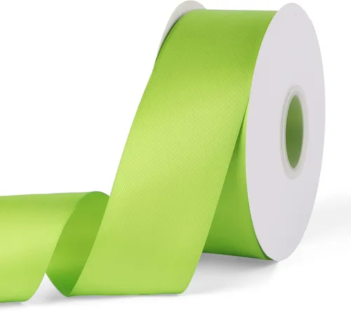Vista 110 de YBLANDEG Cinta de satén de color sólido verde manzana de 1-1/2 pulgadas x 50 yardas, cinta de tela de poliéster de doble cara para envolver regalos