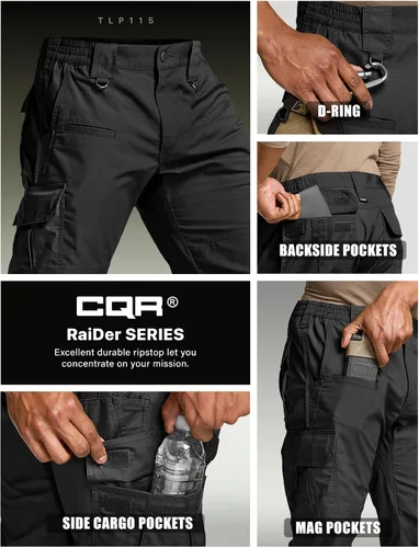 Vista 5 de CQR Pantalones tácticos para hombre, resistentes al agua, pantalones cargo Ripstop, ligeros EDC trabajo, senderismo, ropa para exteriores