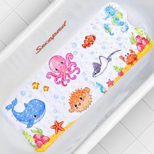 Vista 7 de Alfombra de baño antideslizante para bañera y ducha, lavable a máquina, antideslizante, con dibujos animados, con agujeros de drenaje y ventosas