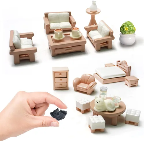 Vista 3 de Juego de 23 piezas de decoración de muebles de casa de muñecas, accesorios de bricolaje, incluyendo comedor, sentado, sala de estar, dormitorio