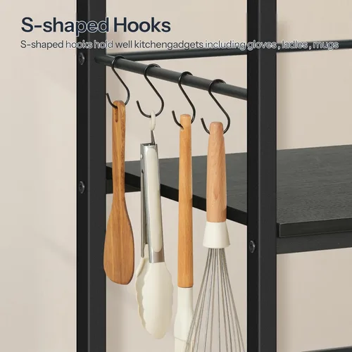 Vista 7 de HOOBRO Isla de Cocina con Almacenamiento, Mesa de Isla de Cocina con Toma de Corriente, 35.4" L Estación de Café de 3 Niveles y Soporte para Negro