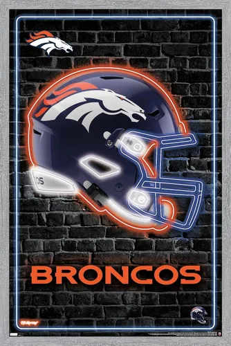 Vista 15 de NFL Denver Broncos - Póster de pared con casco neón, 22.4 pulgadas de largo x 14.7 pulgadas de ancho, versión enmarcada de madera de granero