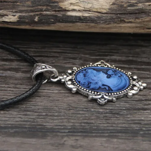 Vista 3 de Conjunto de collar de camafeo chapado en plata antigua, conjunto de joyas para mujer