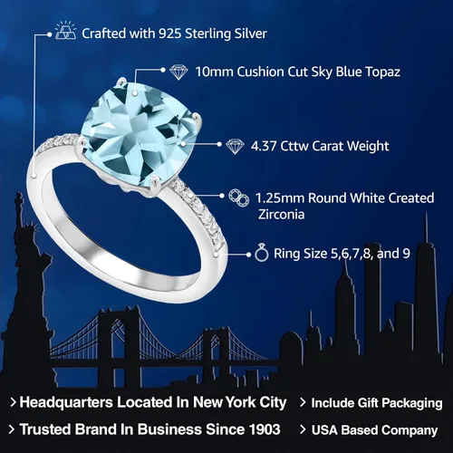 Vista 25 de Gem Stone King Anillo de compromiso de plata de ley 925 con piedra preciosa de corte cojín de 0.39 pulgadas Anillo de compromiso de aniversario
