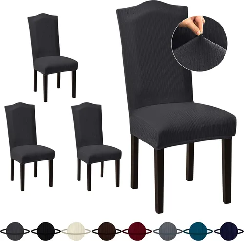 Vista 24 de Sufdari Juego de 4 fundas para sillas de comedor, color beige, antideslizantes, de elastano, elásticas, para comedor, hotel (Grande)