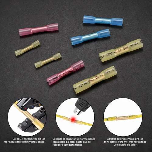 Vista 5 de Kit de 130 conectores a tope termorretráctiles, kit de conectores de cable eléctrico de empalme a tope de 10-26 AWG, terminales de crimpado