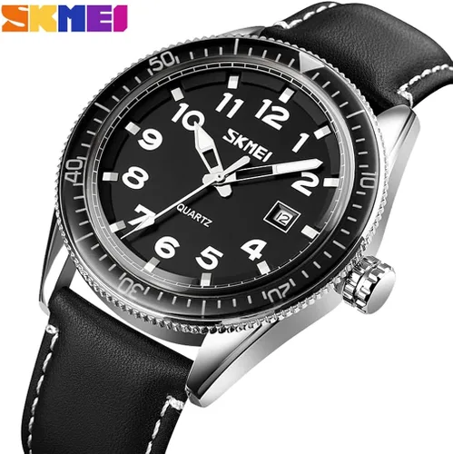 Vista 3 de SKMEI Relojes para hombre correa de cuero fácil de leer gran cara casual a la moda impermeable analógico vestido de cuarzo luminoso lujoso regalo