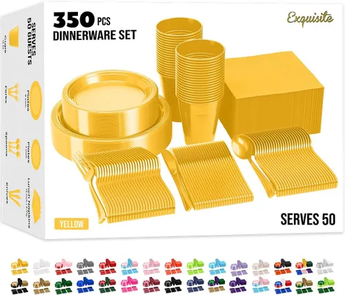 Vista 17 de Exquisite 350 Piezas Platos de Plástico de Cumpleaños Azules Para Fiestas, Juego de Platos Desechables de Cumpleaños Azules, 50 de Cada Juego