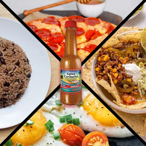 Vista 7 de Chiletico Salsa picante caribeña, nivel de calor medio hecho a mano desde Costa Rica con verduras frescas y especias naturales, sabor gourmet