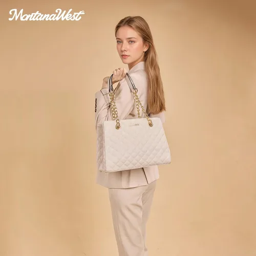 Vista 2 de Montana West Bolso de mano mediano para mujer, con cadena acolchada, bolso de hombro