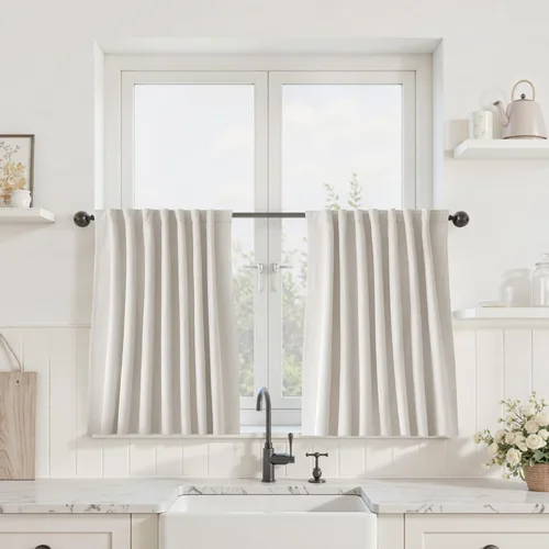 Vista 65 de UHITECH Cortinas cortas de lino de 24 pulgadas de largo para ventanas pequeñas de granja, cortinas opacas modernas para sala de estar, pestañas
