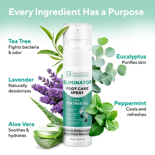 Vista 4 de Lavinso Athlete's Foot Care Spray con aceite de árbol de té, desodorante de zapatos y eliminador de olores de pies para pies malolientes