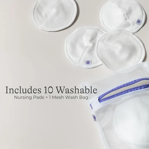 Vista 7 de Lansinoh Almohadillas de lactancia lavables, hechas con viscosa de bambú orgánica, almohadillas reutilizables para lactancia materna con bolsa