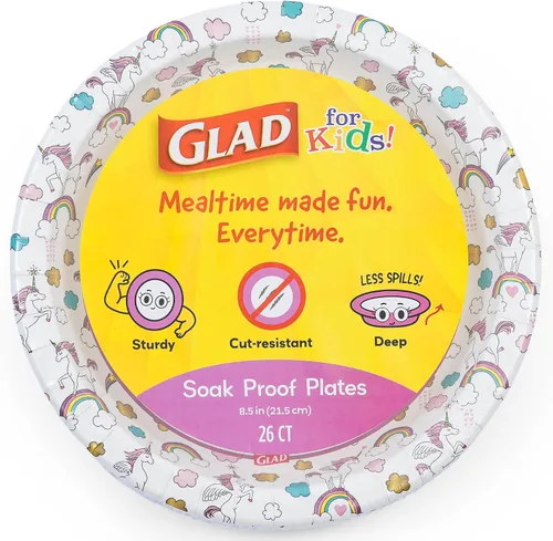Vista 8 de Glad para Niños Platos de Papel Desechables Redondos con Temática de Unicornio - Resistentes, A Prueba de Absorción, Platos Aptos para Microondas