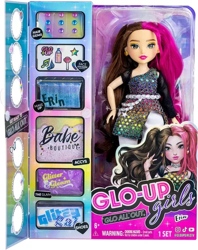 Vista 9 de Far Out Toys GLO-UP Girls Season 2 Erin Alternative Girl Fashion Doll, joyería deslumbrante, gemas para el cabello, accesorios, moda, pegatinas