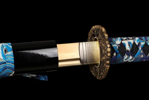 Vista 7 de Espada samurái japonesa de 41 pulgadas, hecha a mano, espada samurái, dragón, hoja Saya de latón Tsuba
