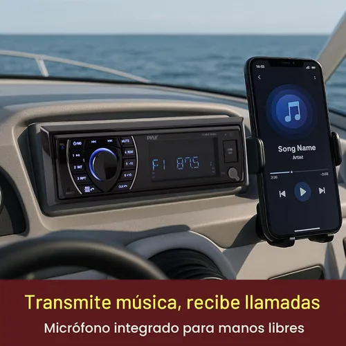 Vista 6 de Kit de receptor de unidad principal marina Pyle - Estéreo digital LCD en el tablero Bluetooth y micrófono integrados con sistema de radio AM FM