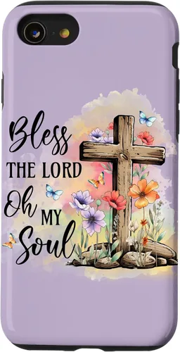 Vista 8 de Funda para iPhone 12 mini Bless The Lord Jesucristo Cross Purple Flower Butterfly Case
