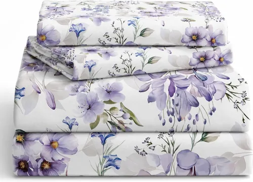 Vista 31 de YIYEA Juego de sábanas individuales, sábanas de hotel de calidad de 1800 hilos de microfibra doble cepillada con flores para cama individual, extra