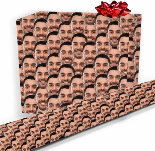 Vista 24 de Papel de regalo personalizado, divertido papel de regalo para cara, foto, nombre, Día del Padre, rollo de regalo para papá, hombres, mujeres, niños