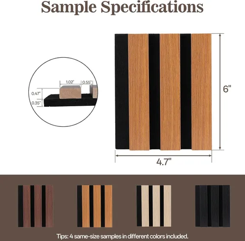 Vista 2 de Paneles de pared de madera para decoración de pared interior, paquete de muestras de color, panel de pared de listones de madera insonorizado