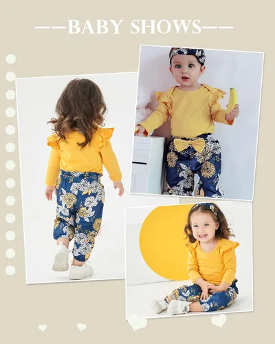 Vista 3 de Conjunto de ropa para bebé niña, ropa para recién nacida, con volantes, mameluco para otoño e invierno