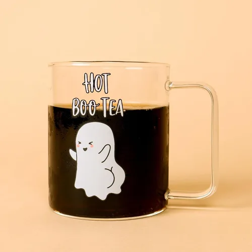 Vista 2 de Hanna Roberts Taza de cristal divertida para beber café (té caliente boo) 16 oz