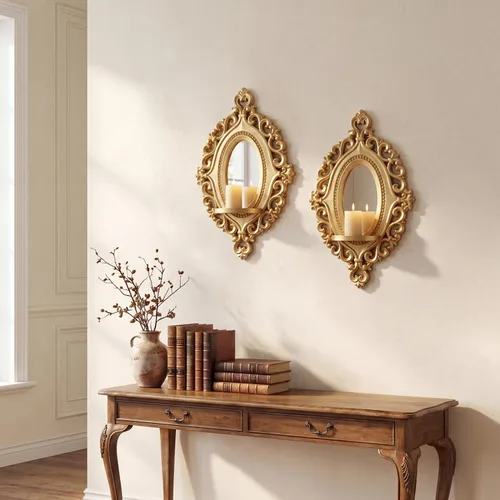 Vista 13 de Juego de 2 apliques de velas de relieve tridimensional, soportes de velas rústicos para montaje en pared, decoración de pared colgante de madera